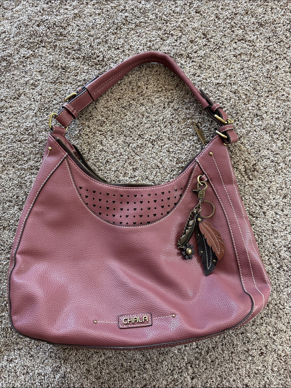 Chala Rose Mauve Shoulder Bag with Leaf Charm